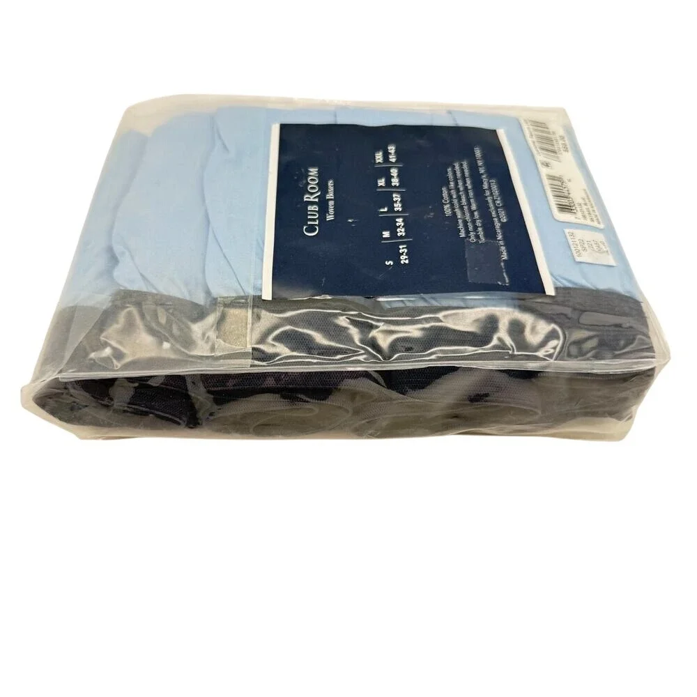 Club‎ Room Men's Woven Boxers 4-Pack XL Sky Sail Blue 100% Cotton NWT